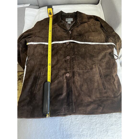 VTG Suede Leather Jacket Chocolate Brown Boho Chic timeless Classic belt Size XL - Picture 8 of 10